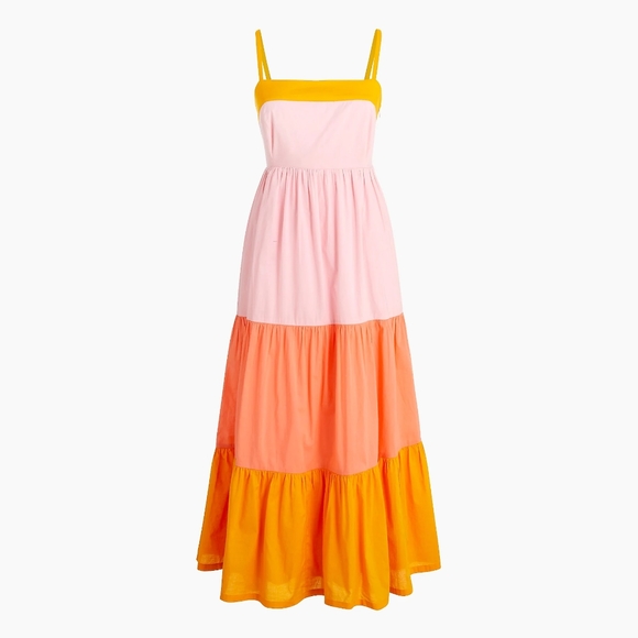 🆕️ J Crew Colorblock Tiered Maxi Dress Orange - Picture 2 of 8